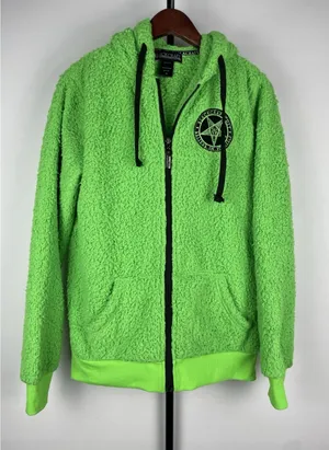 Black Craft Cult Green Sherpa Fleece Full‎ Zip Hoodie Witch Pentagram Size XS thumbnail 1