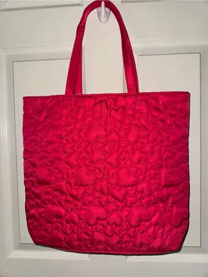Kate Spade Fragrance Red Heart Tote Shoulder Handbag Quilted Canvas Lightweight thumbnail 5
