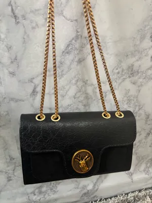 Black Croc-Embossed Handbag with Gold Handle & Crossbody Strap thumbnail 2