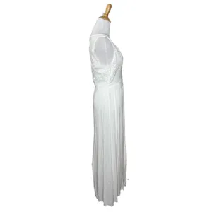 Forever 21 White Lace Sheer V Neck Dress Slit At Bottom Button Front Maxi Size M thumbnail 6