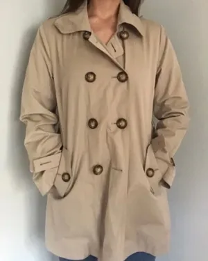 London Fog women’s khaki color Double-Breasted Trench Coat no belt size Small thumbnail 1