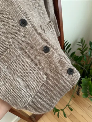 Banana Republic Wool Cotton Cardigan Chunky Knit Button Front Taupe Brown S thumbnail 4