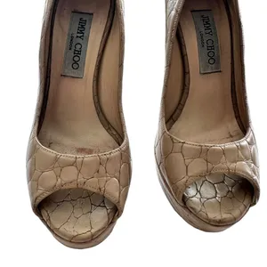 Jimmy Choo High Heels 35.5 US 6 Croc Embossed Open Toe Neutral Platform thumbnail 2