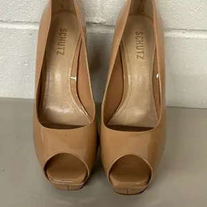 Schutz Zelda Platform Patent Peep Toe Size 9.5 Heels Nude sexy stripper please thumbnail 4