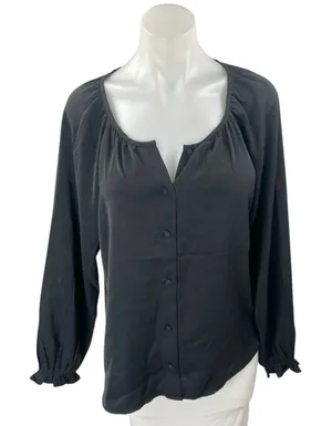 NEW Abercrombie & Fitch Womens Black Button Front Long Sleeve Shirt Blouse Top M thumbnail 1