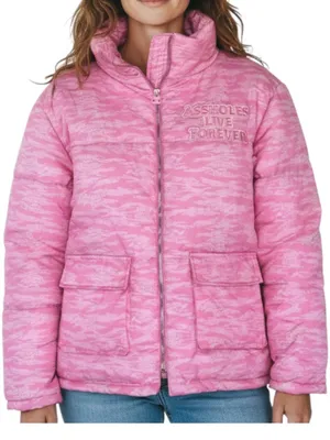 ASSHOLES LIVE FOREVER Tiger Camo Embroidery Puffer Jacket Sz M Pink Rare City thumbnail 16
