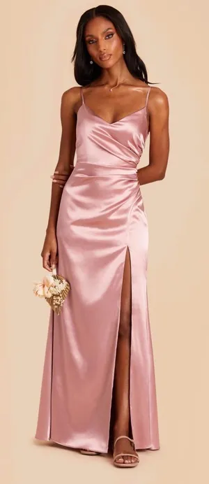 Birdy Grey Satin Light Pink V-Neck Maxi Dress Size Small thumbnail 1