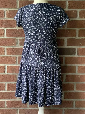 Navy Floral Babydoll Dress thumbnail 2