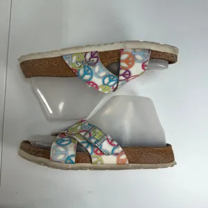 Birkenstock Birki's 36 US 5 Sandals Slide Peace Sign Print Criss Cross Straps thumbnail 3