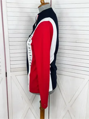 Tommy Hilfiger Quarter Zip Mock Neck Colorblock Logo Sweater Size Small Preppy thumbnail 2