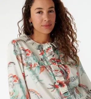 J. Crew Collection‎ Women Rooster Top M White Pleated Button Front Top Novelty thumbnail 1