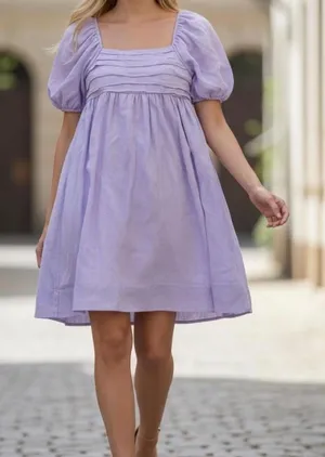 Altar'd State Lilac Purple Puff Sleeve Babydoll Mini Dress Medium thumbnail 1
