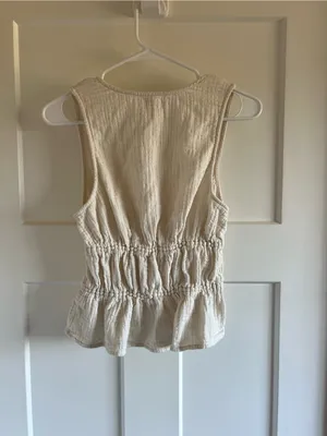 aerie Cream Tie-Front Peplum Tank thumbnail 3