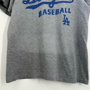 Gray Los Angeles Dodgers off-the-shoulder graphic tee thumbnail 4
