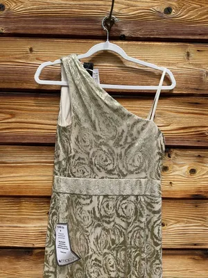 NWT BETSY AND ADAM "MARIAH" Gold FOIL KNIT ONE SHOULDER DRESS thumbnail 13