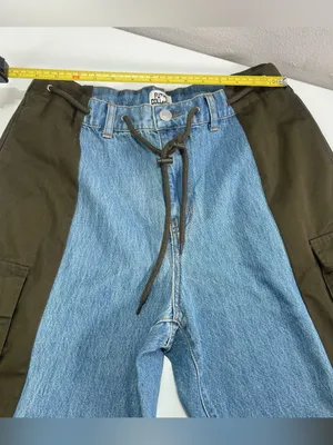 Future Collective Women's 10 Colorblock Denim Olive Cargo Pants Boho preowned go thumbnail 5