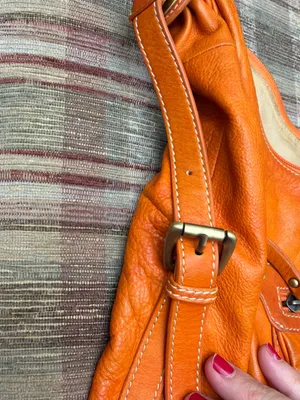 Spiral Orange Leather Hobo Shoulder Bag thumbnail 9