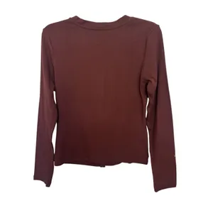 NWT Anthropologie Maeve Burgundy Cotton Blend Fitted Knit Cardigan M thumbnail 3