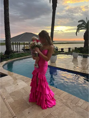 Pink ruffle Sherri Hill dress thumbnail 2