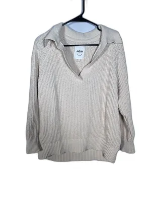 Aerie Womens Sugar Rush Chenille V Neck Sweater Cream Xs thumbnail 2