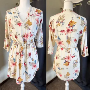 O'Neill floral boho peasant mini dress 3/4 sleeve‎ festival cottagecore medium thumbnail 2