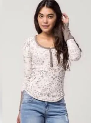 Free People 'Davis' Mottled Thermal Henley Tee, Size S, Excellent! thumbnail 1