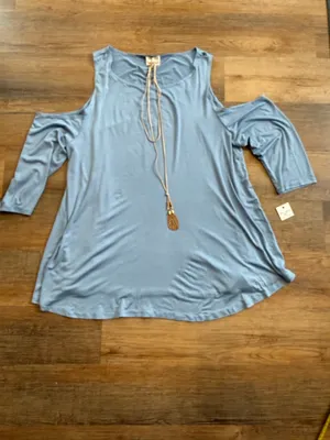 Light Blue Sleeveless Cold Shoulder Top With Necklace 2X Boho Hippie Festival thumbnail 4