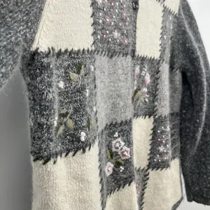 Dress Barn Women's Cardigan Sweater Patchwork Floral Silk Cottagecore L Grey thumbnail 7