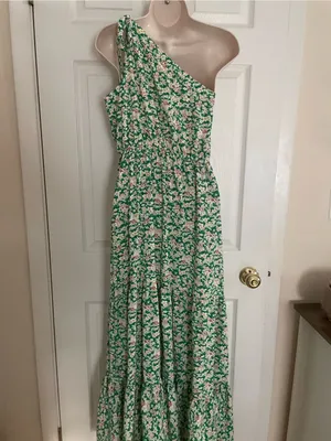 PrettyGarden One-Shoulder Green Floral Maxi Dress Size Medium‎ thumbnail 4
