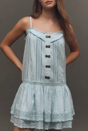 Anthropologie Pilcro Square-Neck Lace Swing Mini Dress, Size M thumbnail 3