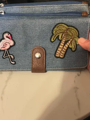 Vtg 1990's DENIM CLUTCH BAG BEACH THEME UNBRANDED FLAMINGO/PALM TREE thumbnail 5