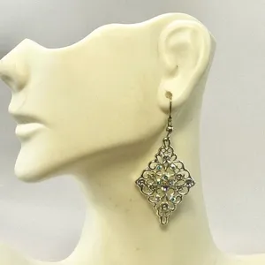 Silver tone rhinestone drop earrings Silver thumbnail 1