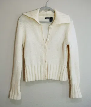 Vintage Langenis Cream Mohair Blend Cardigan Sweater Wide Collar Grannycore thumbnail 1