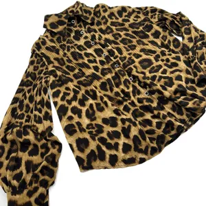 Two Pieces Leopard Set Animal Print Loose High Waisted Pants Flare Loose shirt trousers thumbnail 2