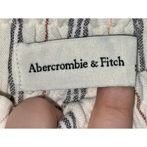 Abercrombie & Fitch Cream Navy Blue Striped Linen Wide Leg Pants Womens Size S R thumbnail 3