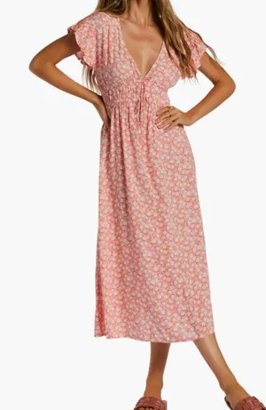Billabong Picnic Date Midi Dress Pink Floral Size Small thumbnail 1
