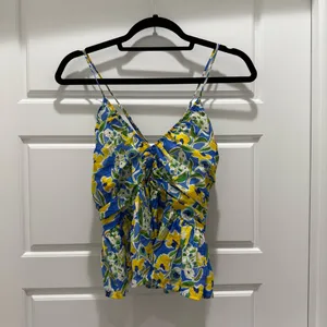 Lulus Artful Allure Blue Multi Floral Sleeveless Peplum Cami Top Medium thumbnail 5