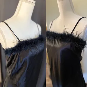 Thirty/Thirty LA Black Satin Feather Trim Mini Dress Open Back‎ Tie XL thumbnail 7