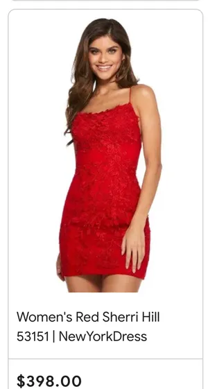 Sherri Hill Red Lace Dress thumbnail 2