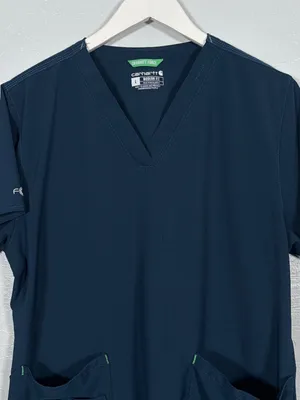 Carhartt Force Women L Navy Blue Cross Flex V Neck Scrub Top Modern Fit Nursing thumbnail 3