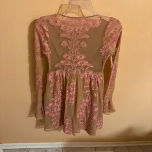 For Love & Lemons pink & nude floral lace mini dress thumbnail 5