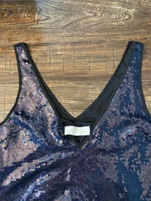 Amanda Uprichard Vita Mini Dress Women M Navy Blue Excellent Sequin V-Neck thumbnail 4