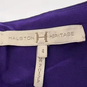 Halston Heritage Purple Cotton Silk Halter Pleated Tulip Bubble Dress Pockets 4 thumbnail 5
