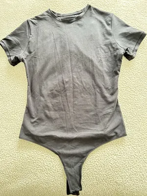 Quince Organic Cotton Stretch Crew Neck Short Sleeve Bodysuit Black Size L thumbnail 8