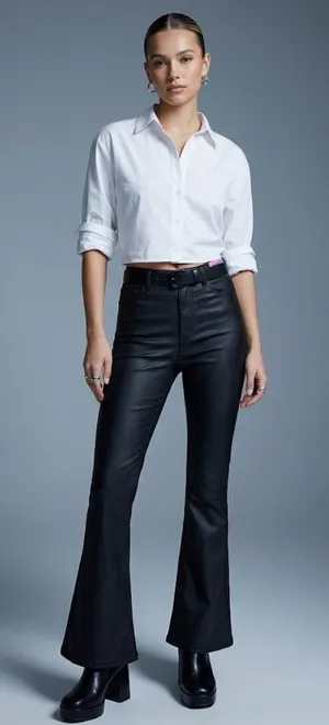 Edikted Luna High Rise black faux leather flare pants minimalist medium thumbnail 1
