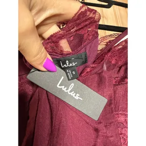 NWT Lulus Veanna Burgundy Textured Lace Button-Front Midi Dress Party Size S thumbnail 7