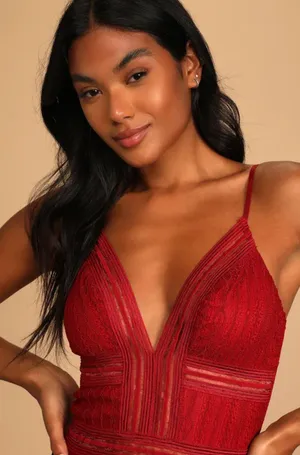 Lulu’s Casita Wine Red Lace Sleeveless Bodysuit thumbnail 2