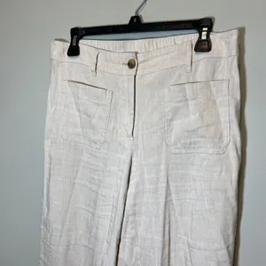 J. Jill Linen Stretch Wide Leg Pants Oatmeal Beige Women Small Pockets Elastic thumbnail 2