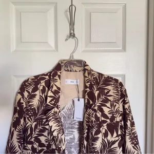 New MNG Mango Women’s XS Oversized Tropical Print Linen Blend Blazer Jacket thumbnail 6