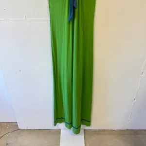 Mick & Mo Lime Green Halter Maxi‎ Dress Blue Trim Rayon Size L Boho Summer thumbnail 4